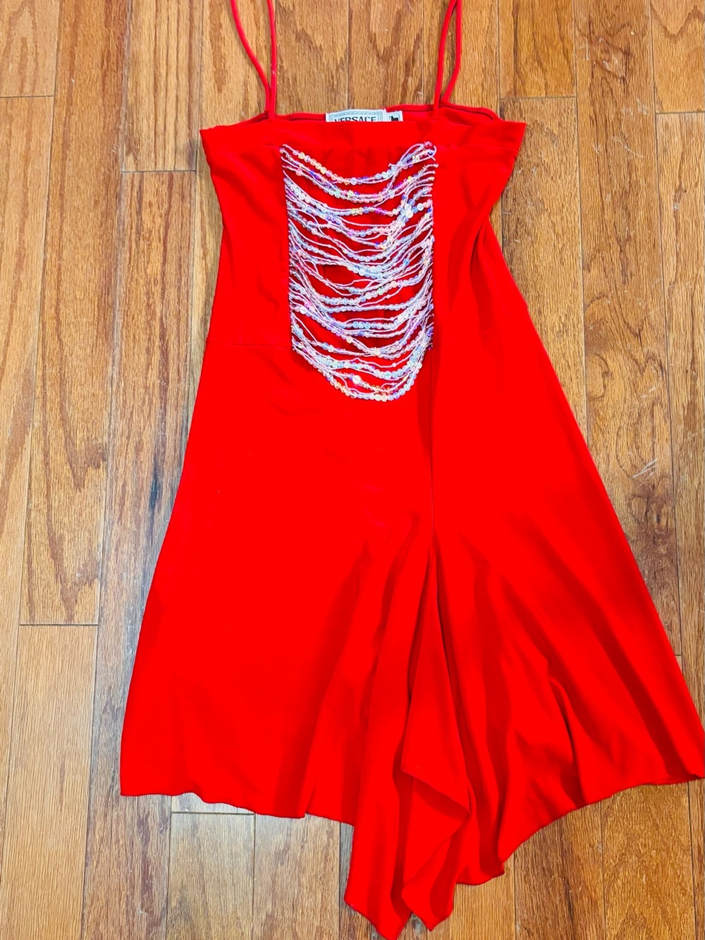 Versace Jeans Collection Red Embellished Spaghetti Strap Dress NWOT